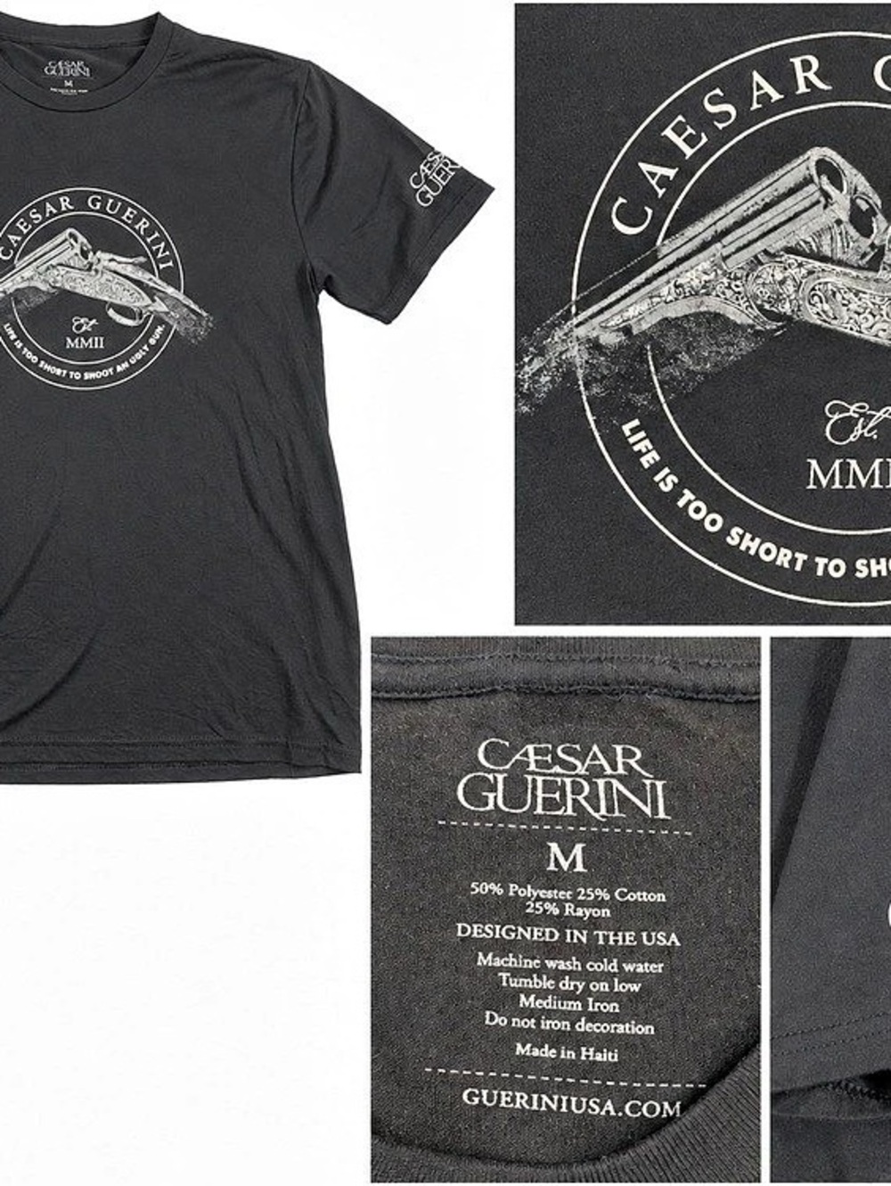 Caesar Guerini CG Life Is Too Short T-Shirt Graphic Tee Black Medium